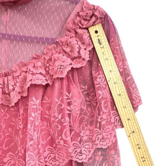 VTG 70s Maxi Dress Sz M Pink Edwardian Boho Prairie Cottagecore Lace Prom Hippie - Picture 14 of 16